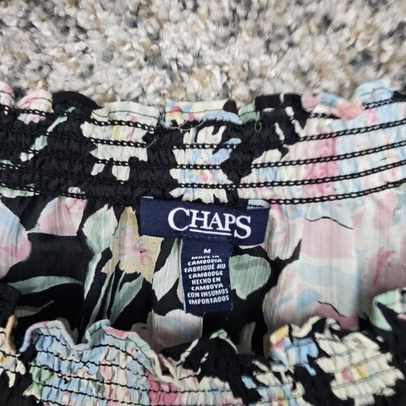 Chaps‎ Top Womens Medium Black Floral Print Off The Shoulder Blouse Sheer Ladies - Picture 6 of 7